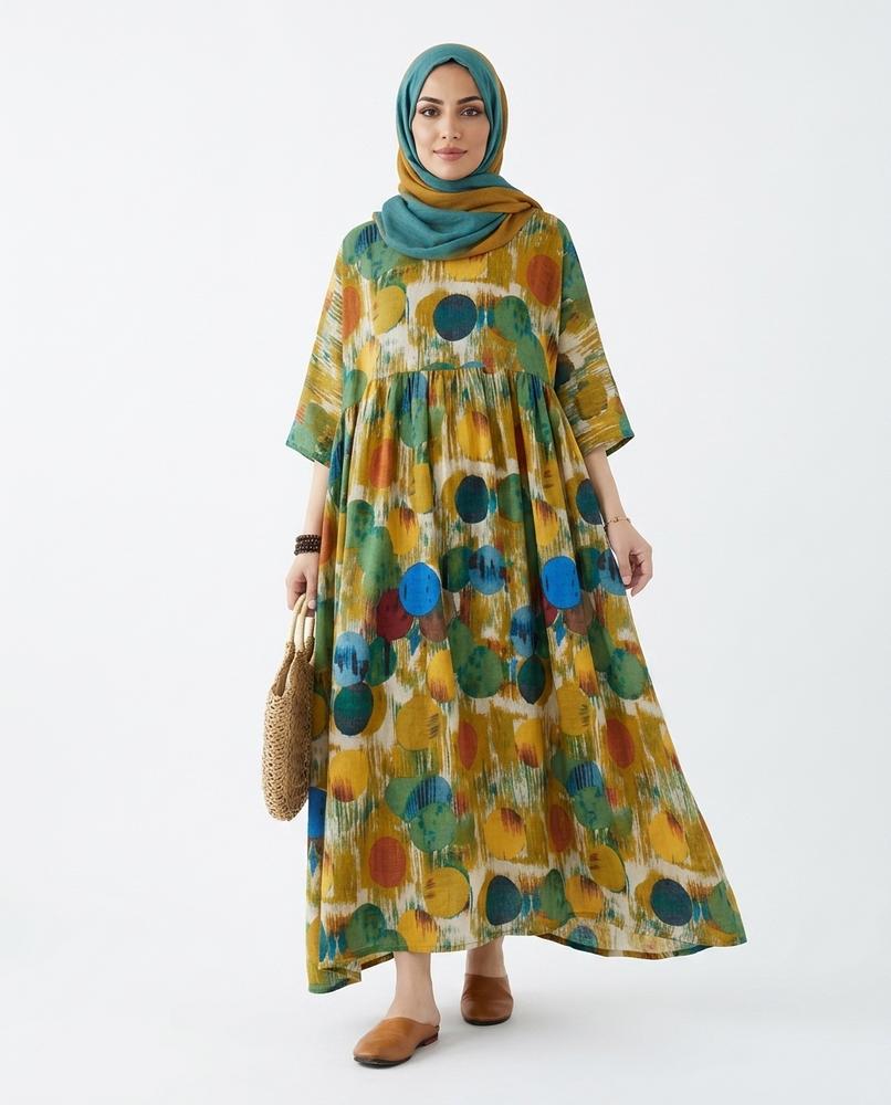 Nisa Outlet - Keser | Wide-Cut Printed Kaftan Women