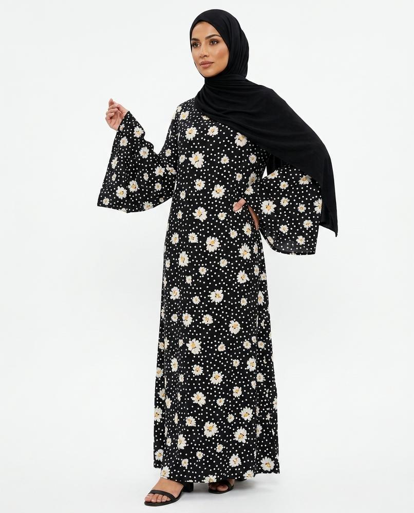 Nisa Outlet - Timer | Patterned Flared-Sleeve Abaya Women