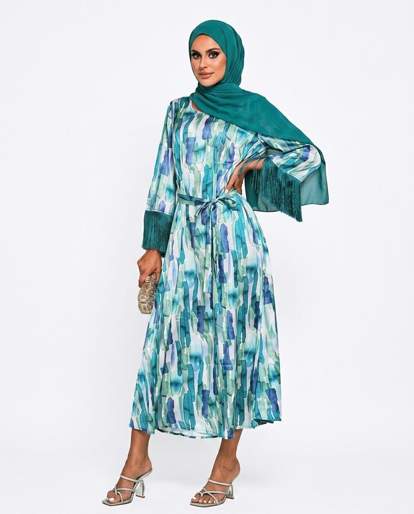 Nisa Outlet - Comin | Patterned Fringed Kaftan Women