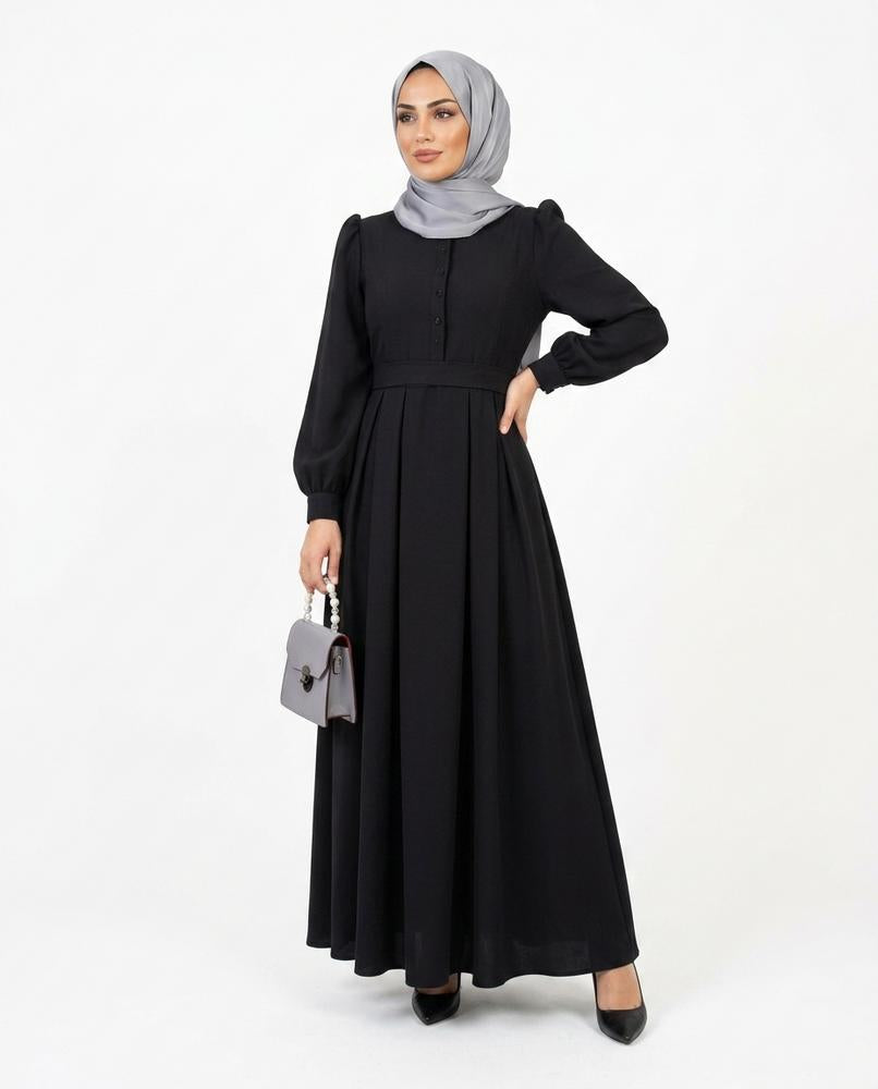 Nisa Outlet - Elser | Belted Puff-Sleeved Abaya Women