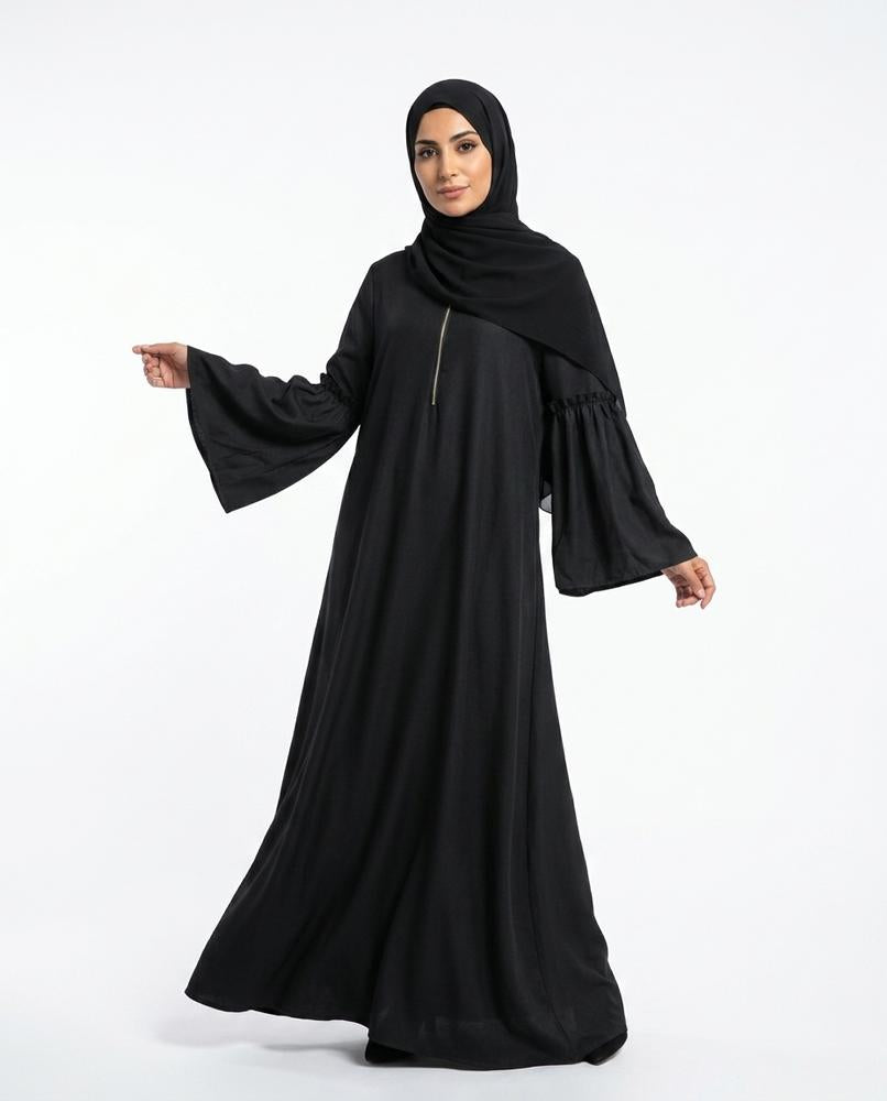 Nisa Outlet - Zakar | Flared-Sleeve Zip-Neck Abaya Women
