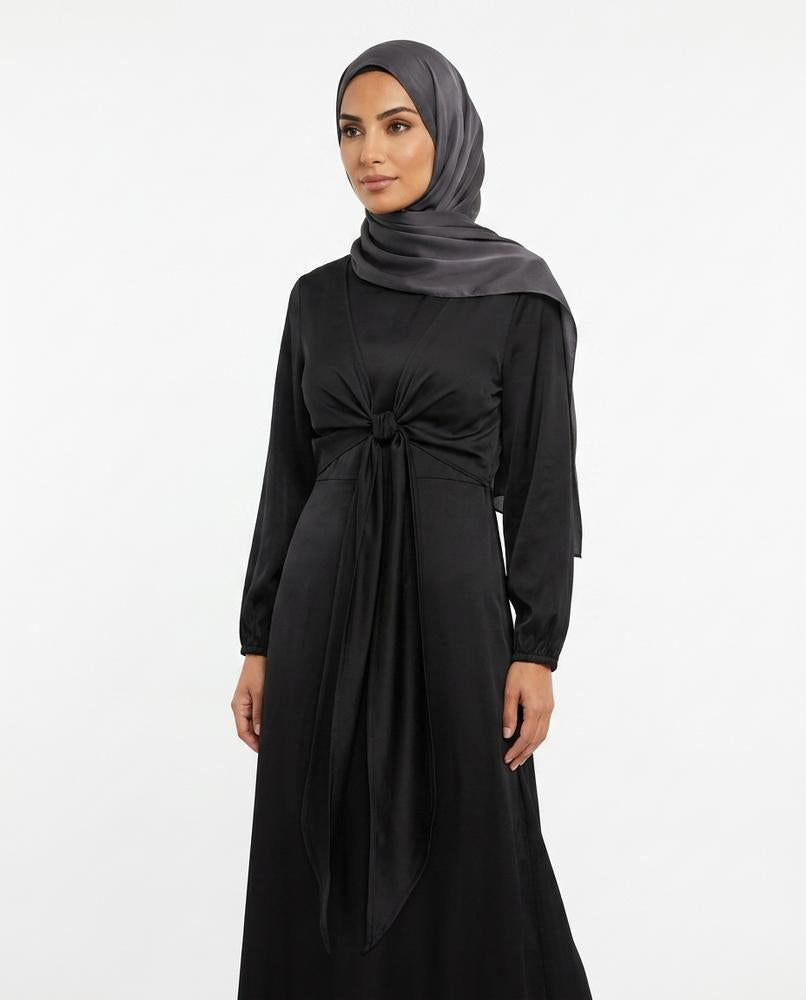 Nisa Outlet - Lodar | Tie-front Satin-finish Abaya Women