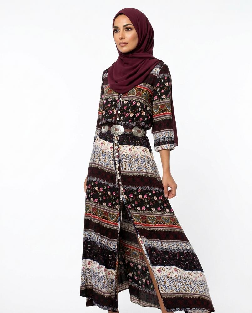 Nisa Outlet - Allom | Patterned Button-through Abaya Women