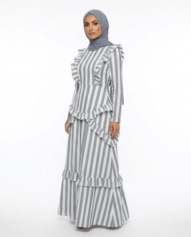 Nisa Outlet - Nonav | Striped Ruffled Two-piece Set Women