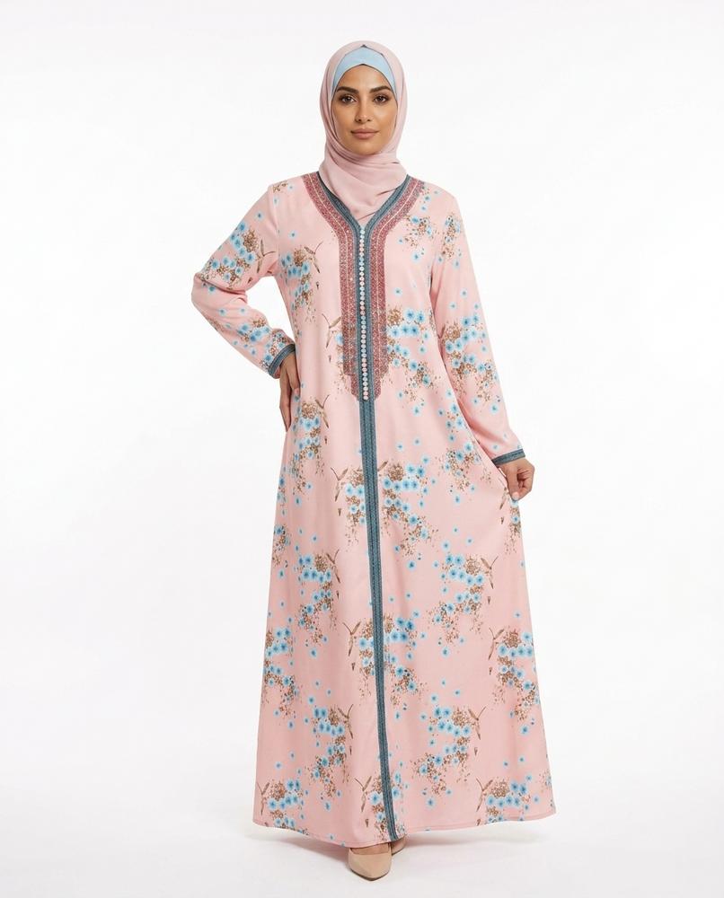 Nisa Outlet - Allan | Floral-Print Long-Sleeved Kaftan Women