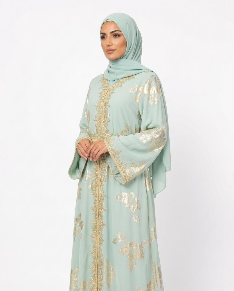Nisa Outlet - Kasil | Embroidered Foil-Printed Kaftan Women