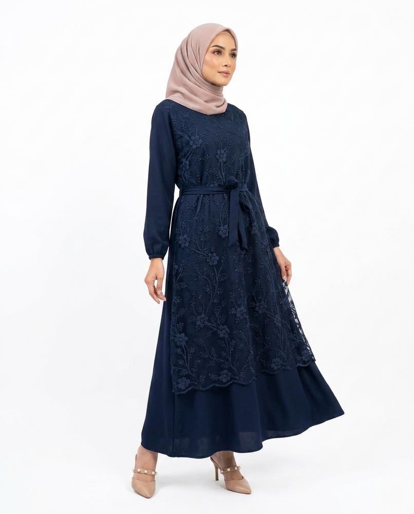 Nisa Outlet - Zamer | Embroidered Belted Abaya Women