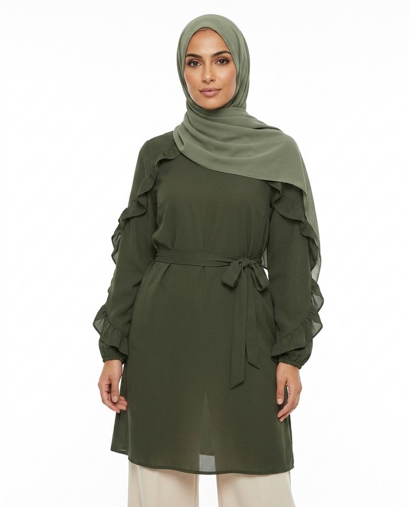 Nisa Outlet - Caram | Ruffled Belted Tunic Women