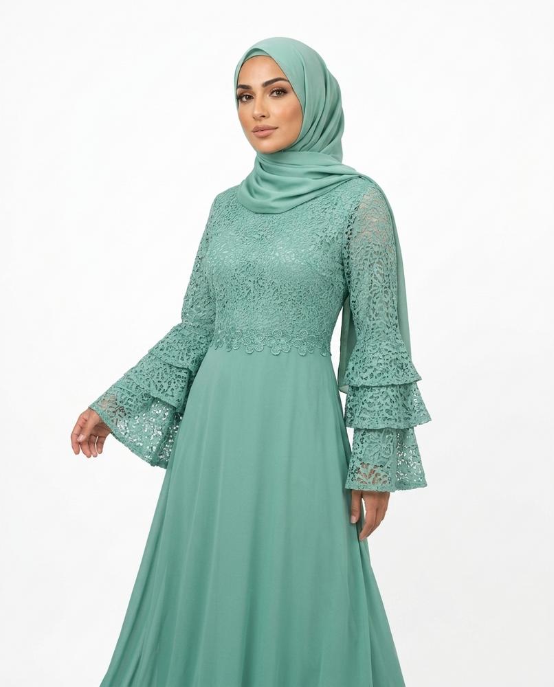 Nisa Outlet - Lesol | Lace-Detailed Tiered-Sleeve Abaya Women