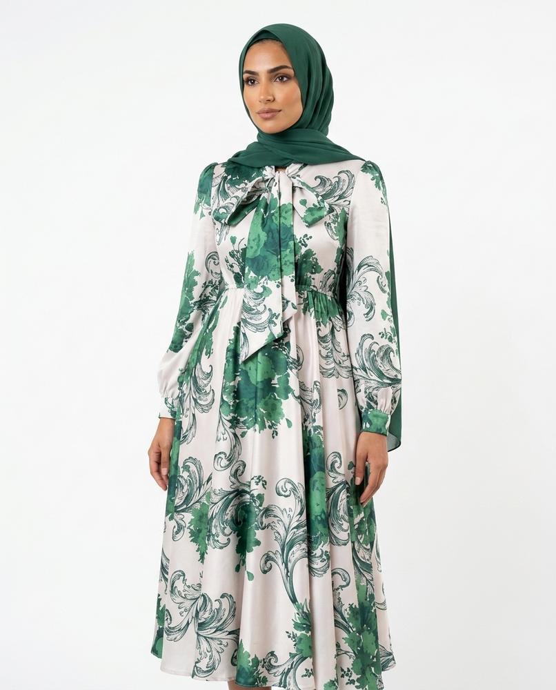 Nisa Outlet - Nosol | Printed Tie-neck Abaya Women